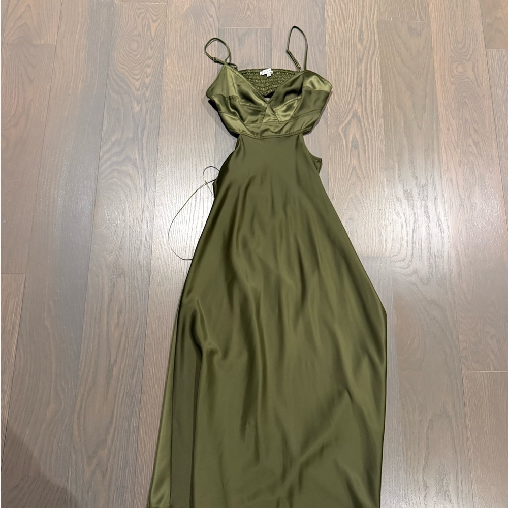 Elegant Olive Green Satin Dress